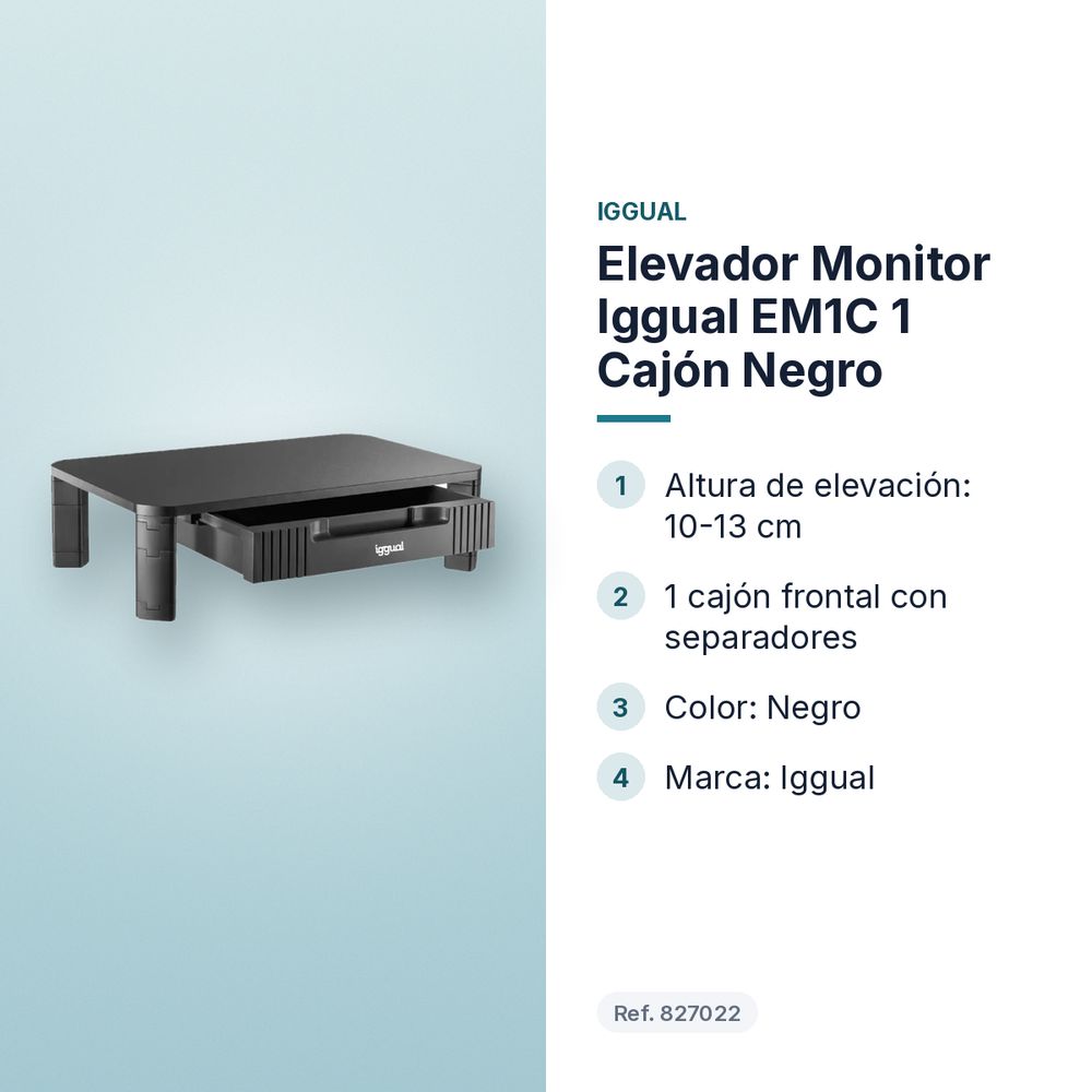 ELEVADOR MONITOR IGGUAL EM1C 1 CAJÓN NEGRO - características principales