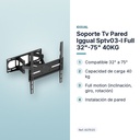 SOPORTE TV PARED IGGUAL SPTV03-L FULL 32"-75" 40KG - características principales