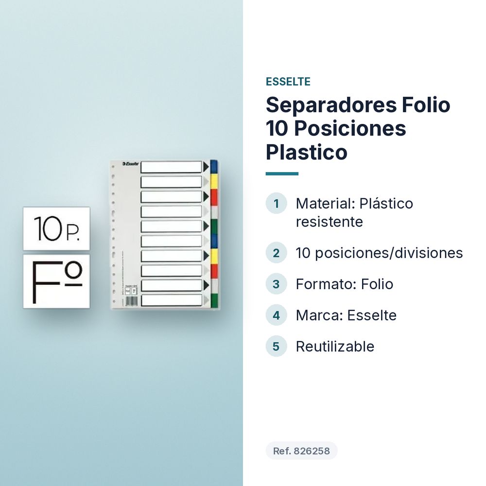 SEPARADORES FOLIO 10 POSICIONES PLASTICO  - características principales