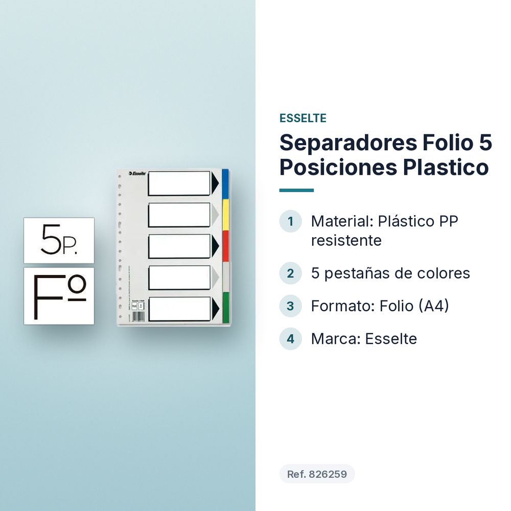 SEPARADORES FOLIO 5 POSICIONES PLASTICO  - características principales