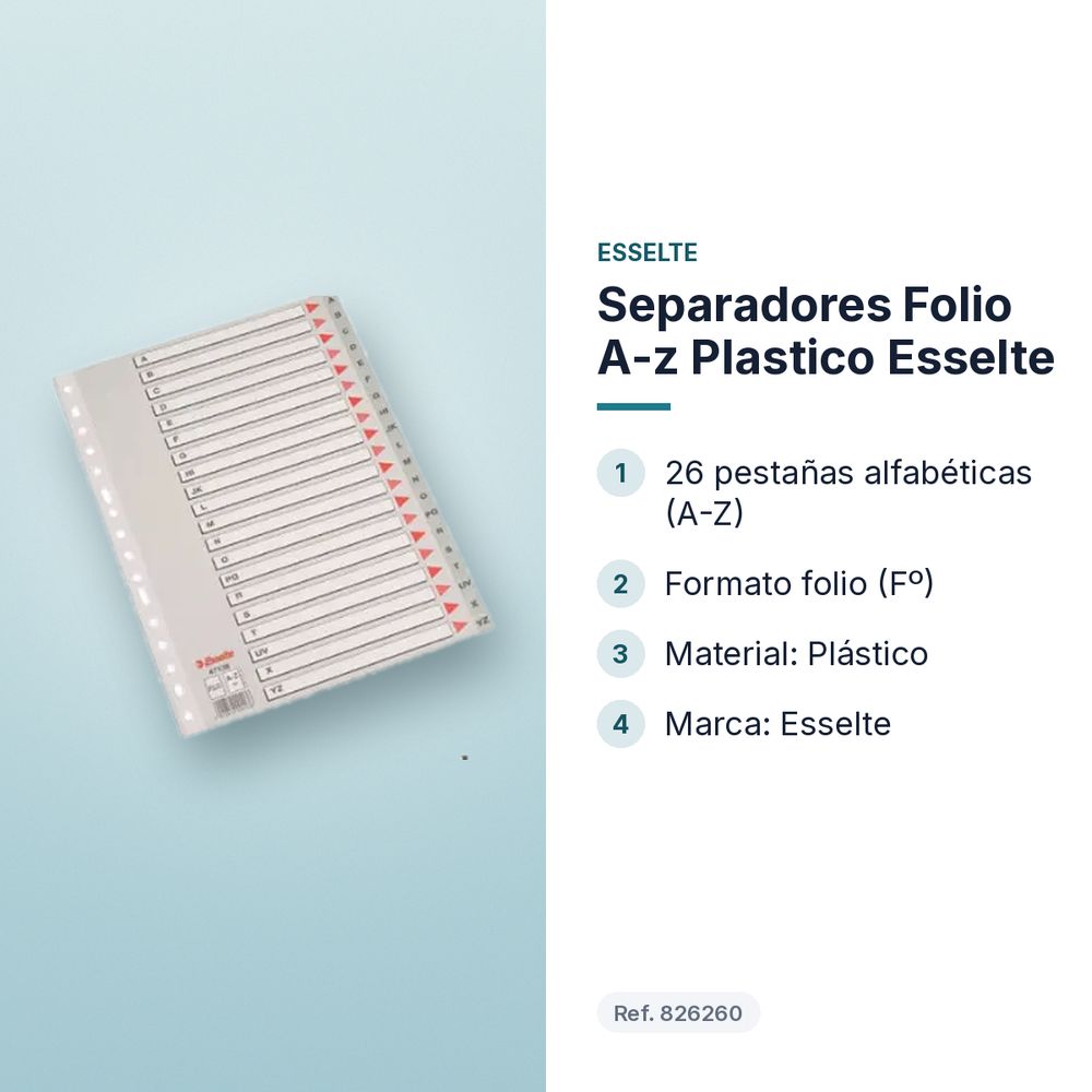 SEPARADORES FOLIO A-Z  PLASTICO ESSELTE   - características principales