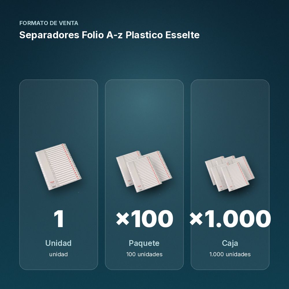 SEPARADORES FOLIO A-Z  PLASTICO ESSELTE   - formato de venta: paquete de 100, caja de 1000