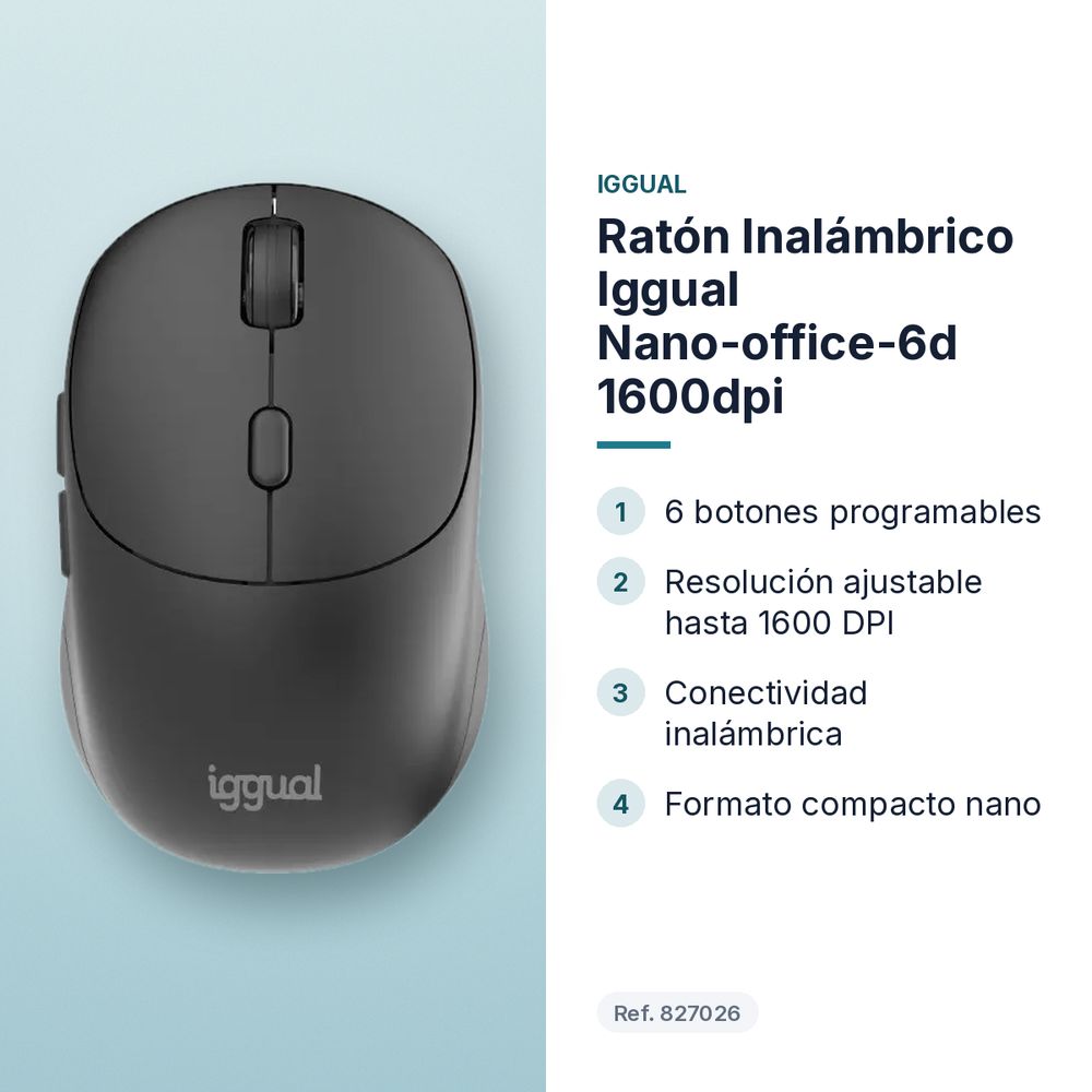 RATÓN INALÁMBRICO IGGUAL NANO-OFFICE-6D 1600DPI - características principales