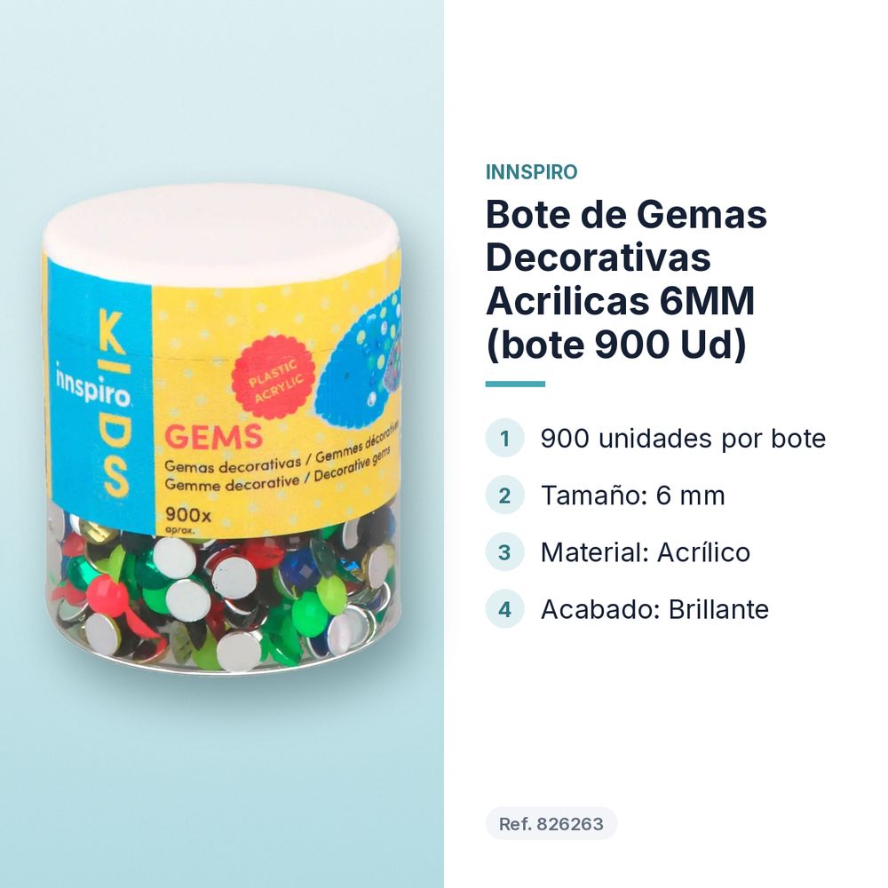 BOTE DE GEMAS DECORATIVAS ACRILICAS 6MM (BOTE 900 UD) - características principales