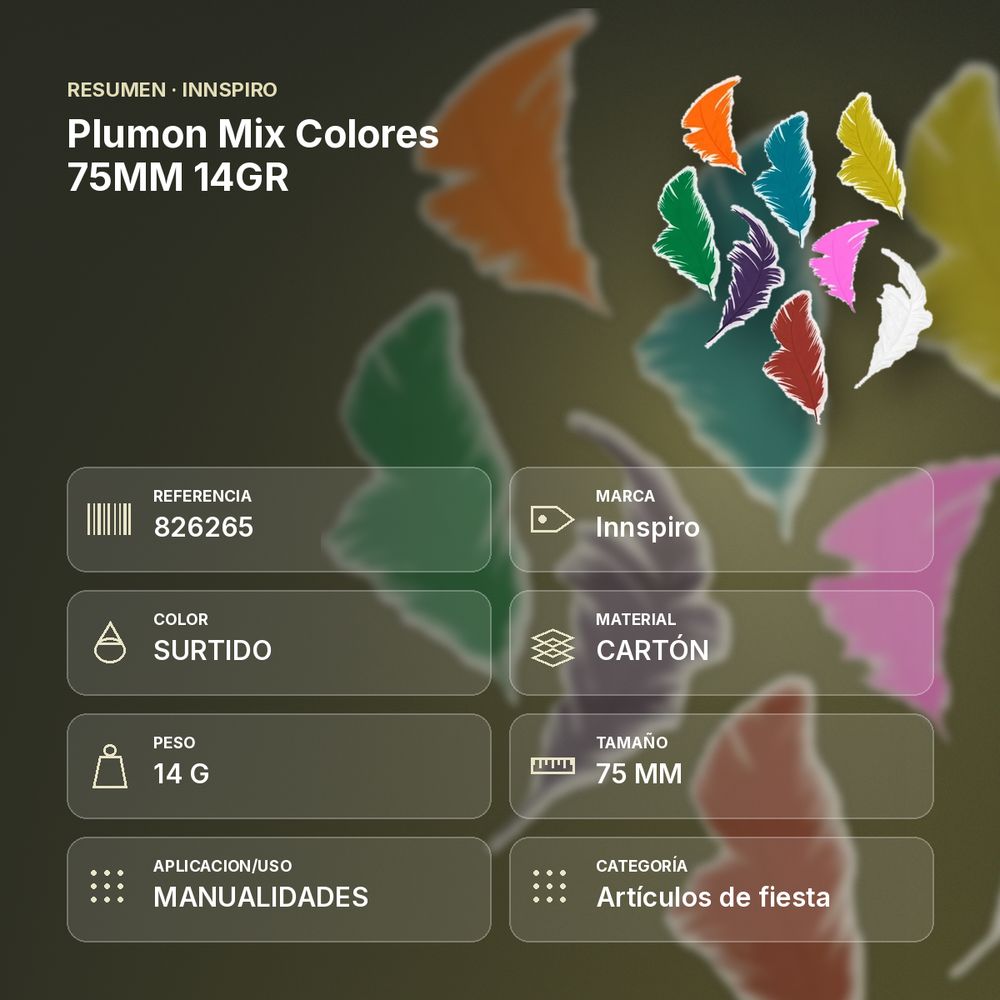 PLUMON MIX COLORES 75MM 14GR - resumen de atributos