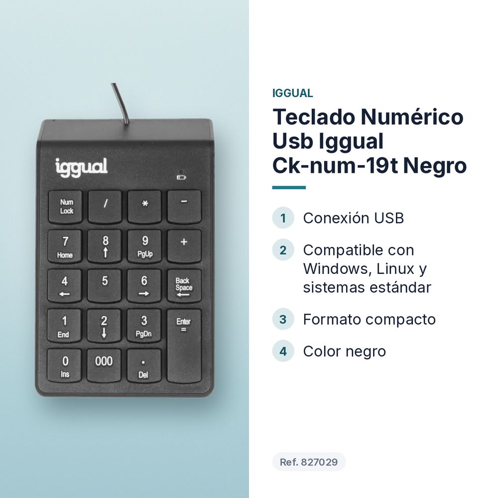 TECLADO NUMÉRICO USB IGGUAL CK-NUM-19T NEGRO - características principales