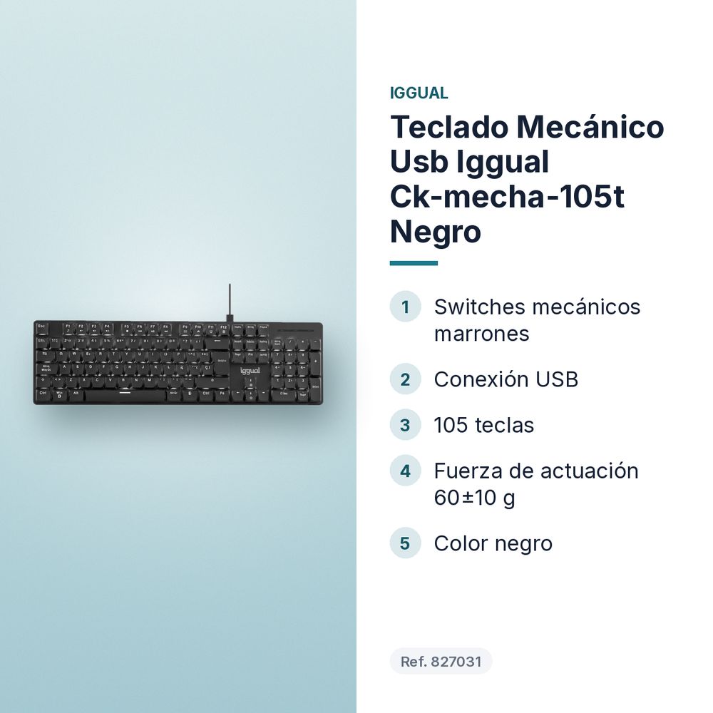 TECLADO MECÁNICO USB IGGUAL CK-MECHA-105T NEGRO - características principales