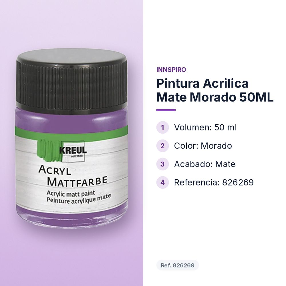 PINTURA ACRILICA MATE MORADO 50ML - características principales