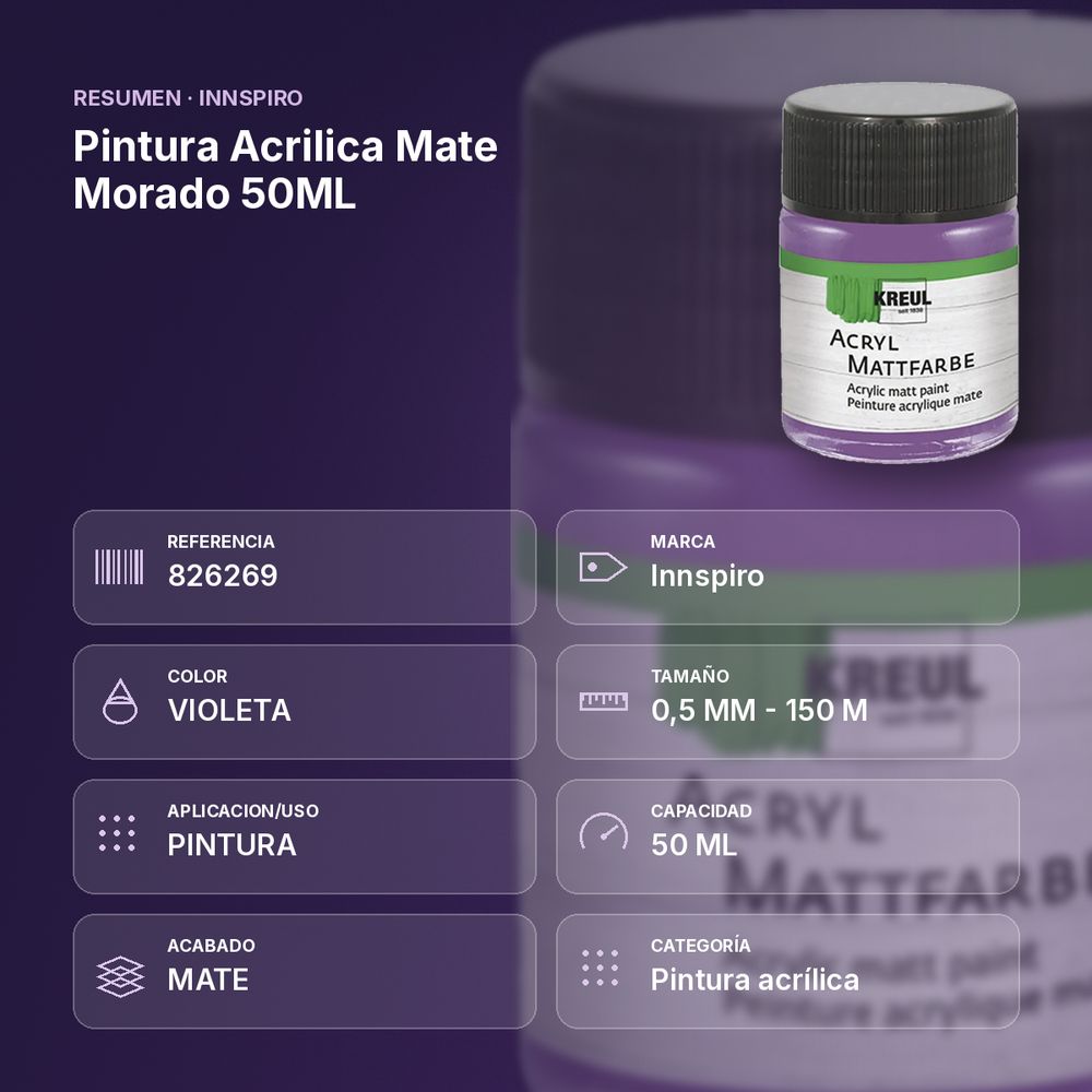 PINTURA ACRILICA MATE MORADO 50ML - resumen de atributos