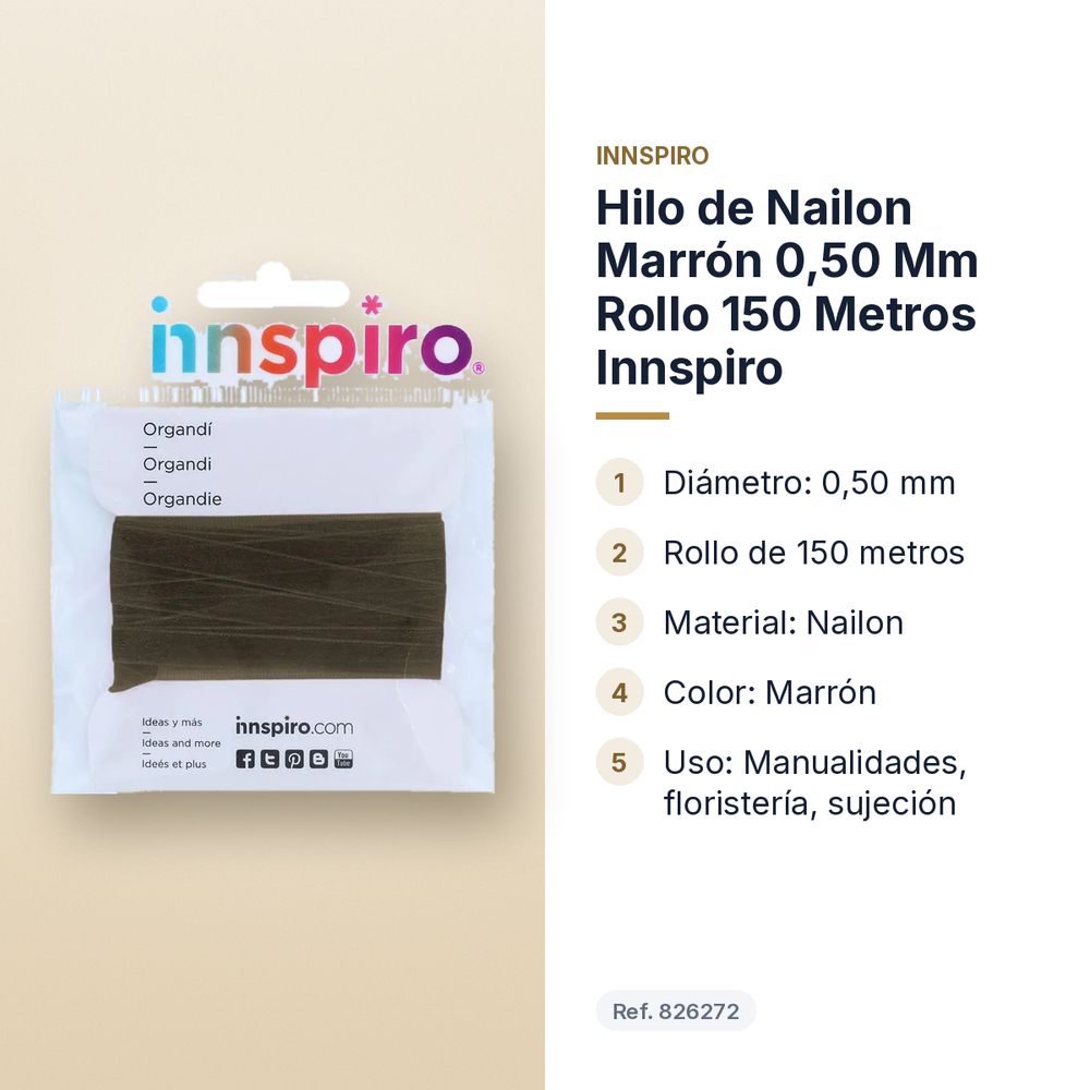 HILO DE NAILON MARRÓN 0,50 MM ROLLO 150 METROS INNSPIRO - características principales
