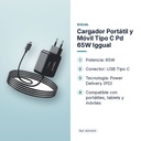 CARGADOR PORTÁTIL Y MÓVIL TIPO C PD 65W IGGUAL - características principales
