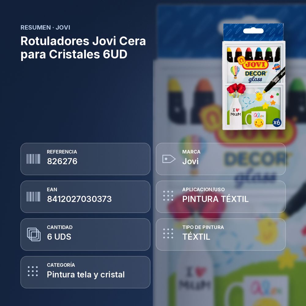 ROTULADORES JOVI CERA PARA CRISTALES 6UD - resumen de atributos