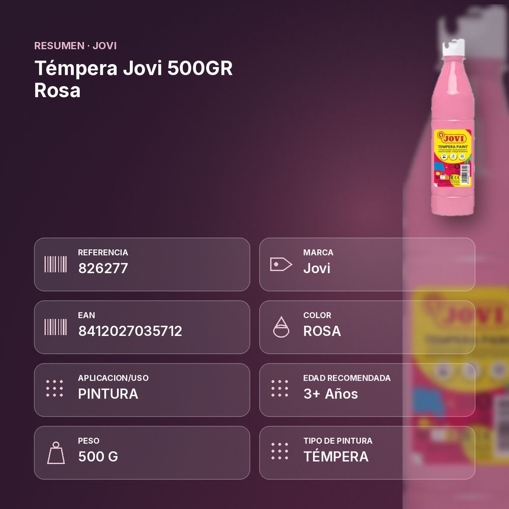 TÉMPERA JOVI 500GR ROSA - resumen de atributos