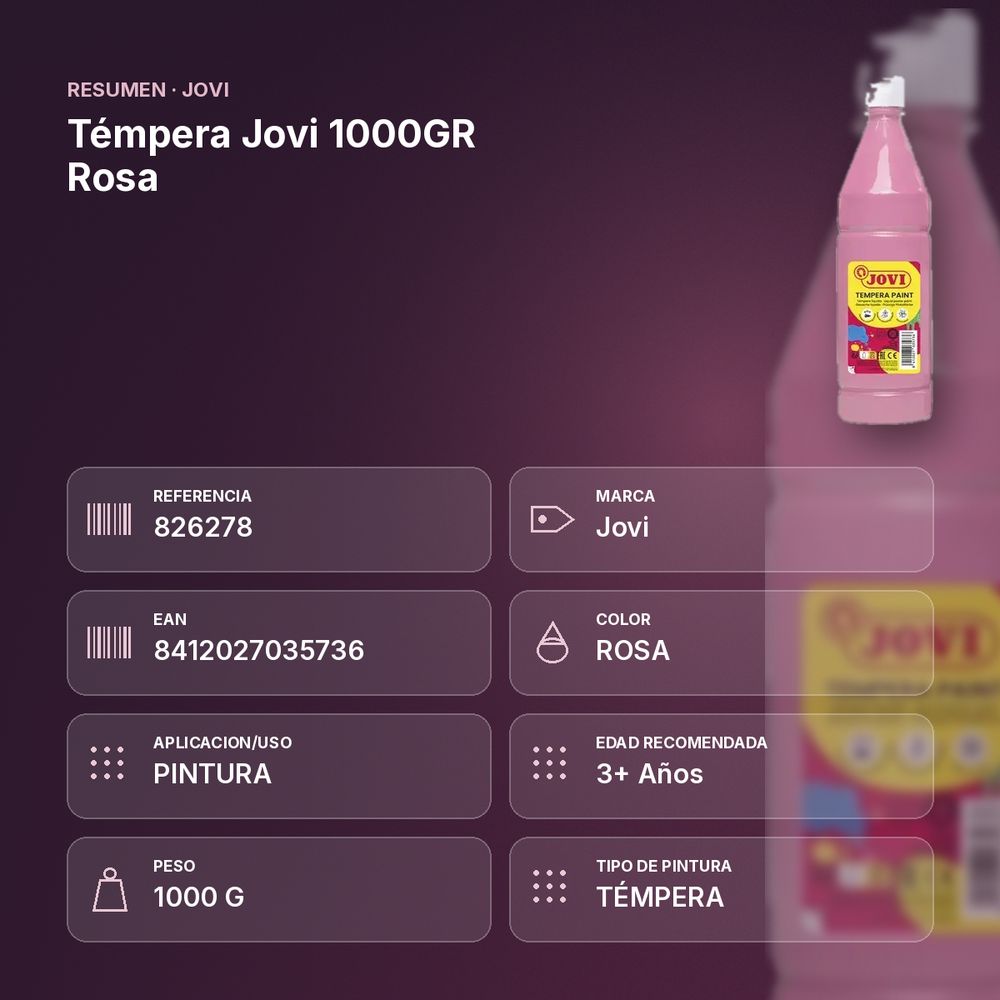 TÉMPERA JOVI 1000GR ROSA - resumen de atributos