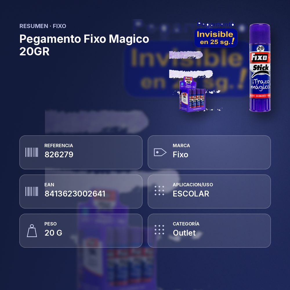 PEGAMENTO FIXO MAGICO 20GR - resumen de atributos