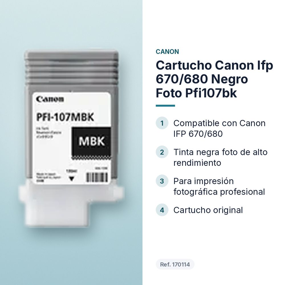 CARTUCHO CANON IFP 670/680 NEGRO FOTO PFI107BK - características principales