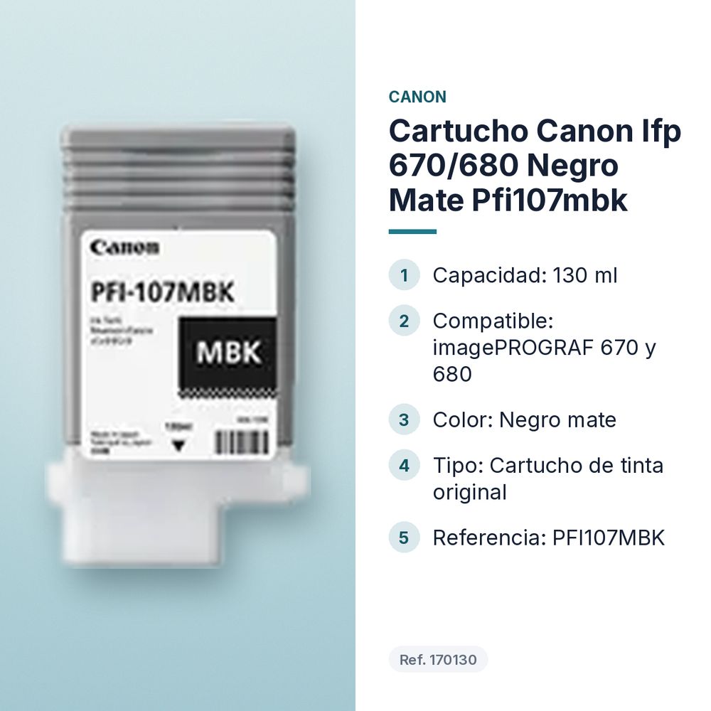 CARTUCHO CANON IFP 670/680 NEGRO MATE PFI107MBK - características principales