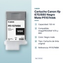 CARTUCHO CANON IFP 670/680 NEGRO MATE PFI107MBK - características principales