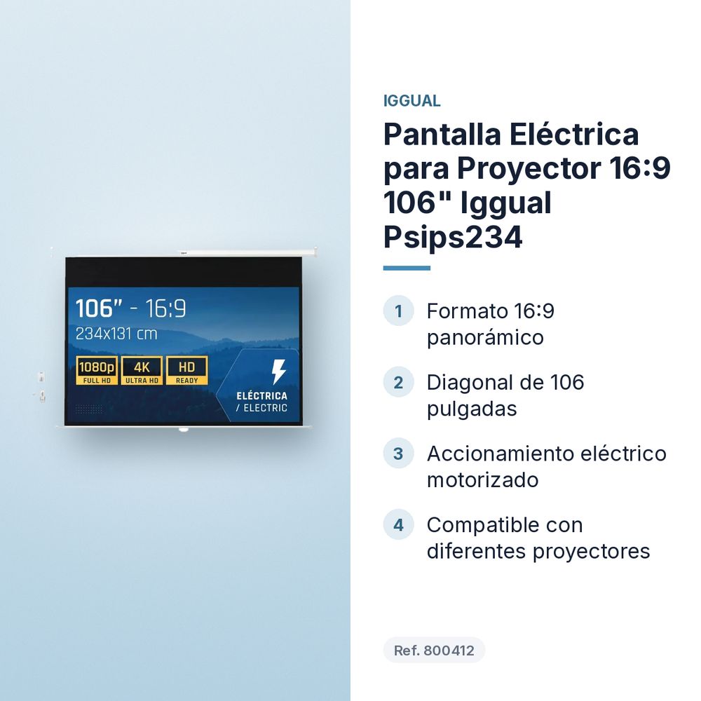 PANTALLA ELÉCTRICA PARA PROYECTOR 16:9 106" IGGUAL PSIPS234  - características principales