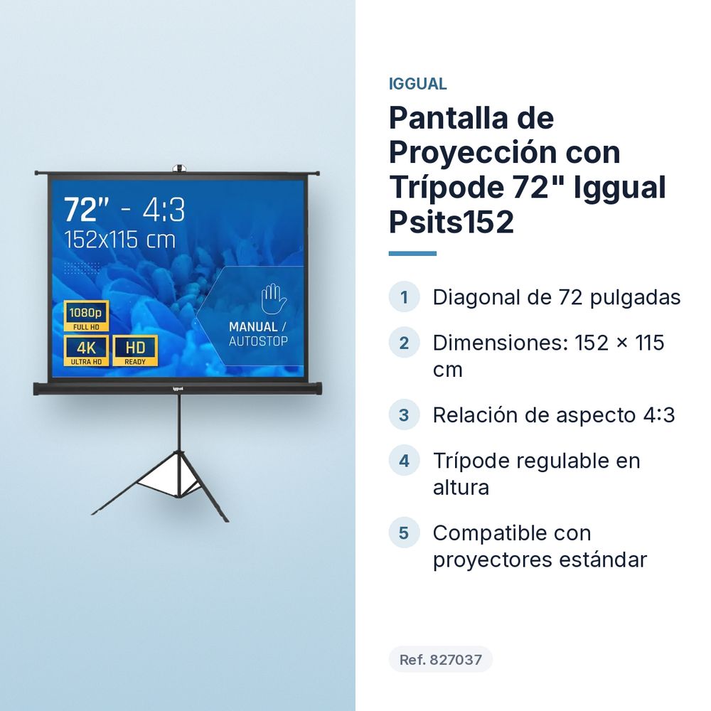 PANTALLA DE PROYECCIÓN CON TRÍPODE 72" IGGUAL PSITS152 - características principales