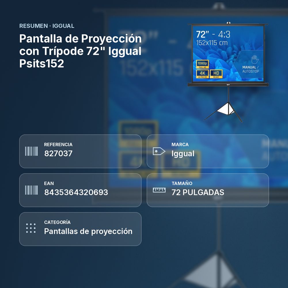 PANTALLA DE PROYECCIÓN CON TRÍPODE 72" IGGUAL PSITS152 - resumen de atributos