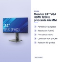 Monitor 24" VGA HDMI 120Hz pivotante AA MM - características principales