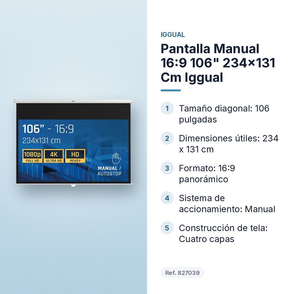 PANTALLA MANUAL 16:9 106" 234X131 CM IGGUAL  - características principales
