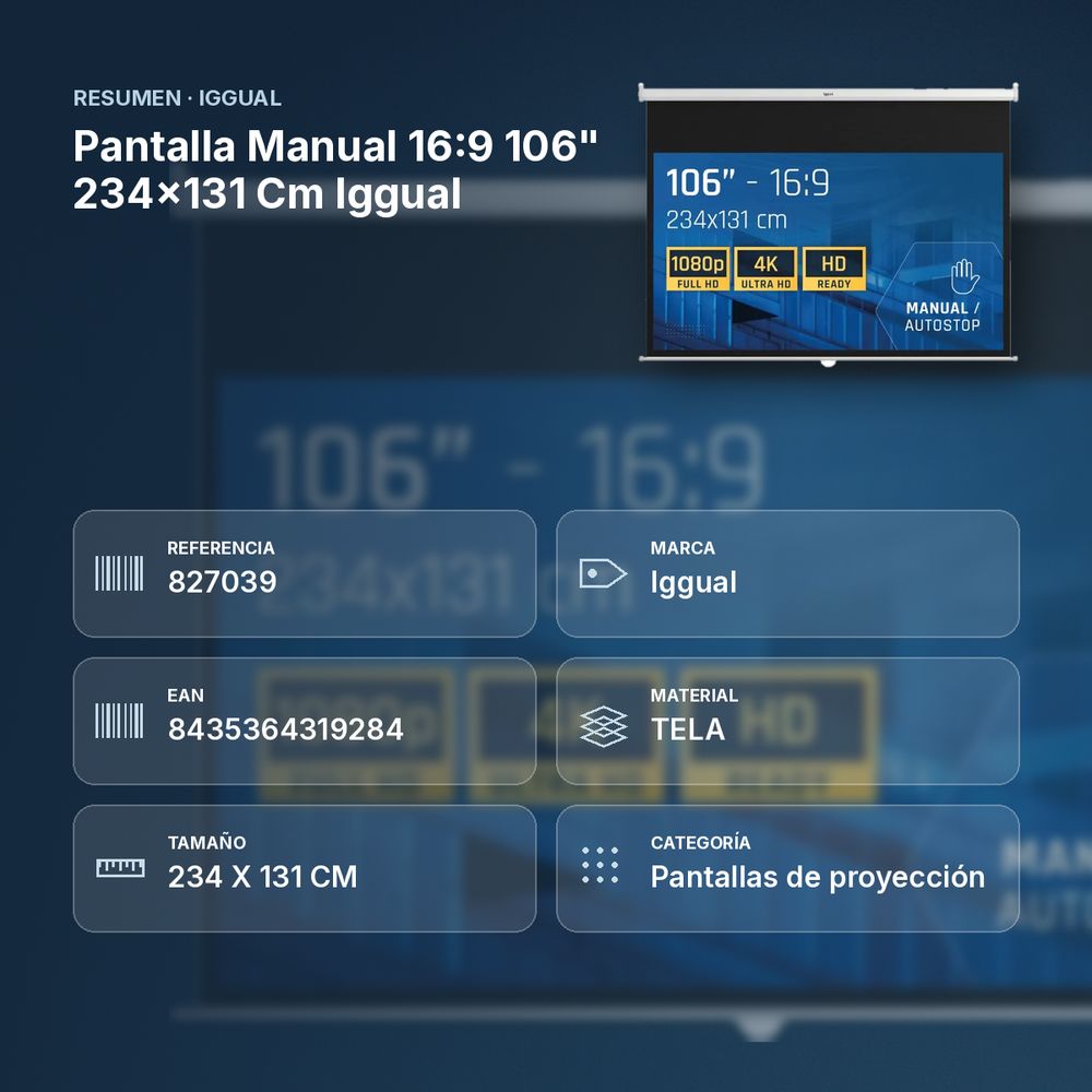 PANTALLA MANUAL 16:9 106" 234X131 CM IGGUAL  - resumen de atributos
