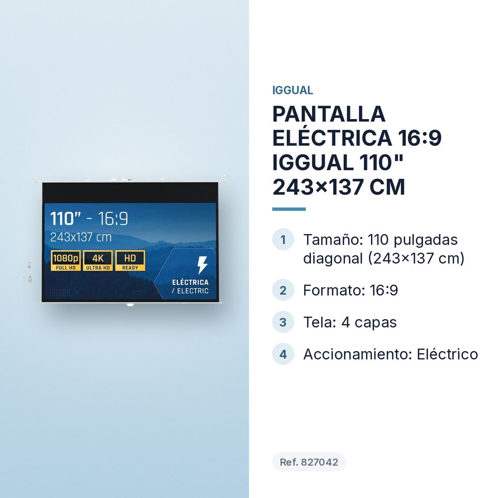 PANTALLA ELÉCTRICA 16:9 IGGUAL 110" 243x137 CM  - características principales