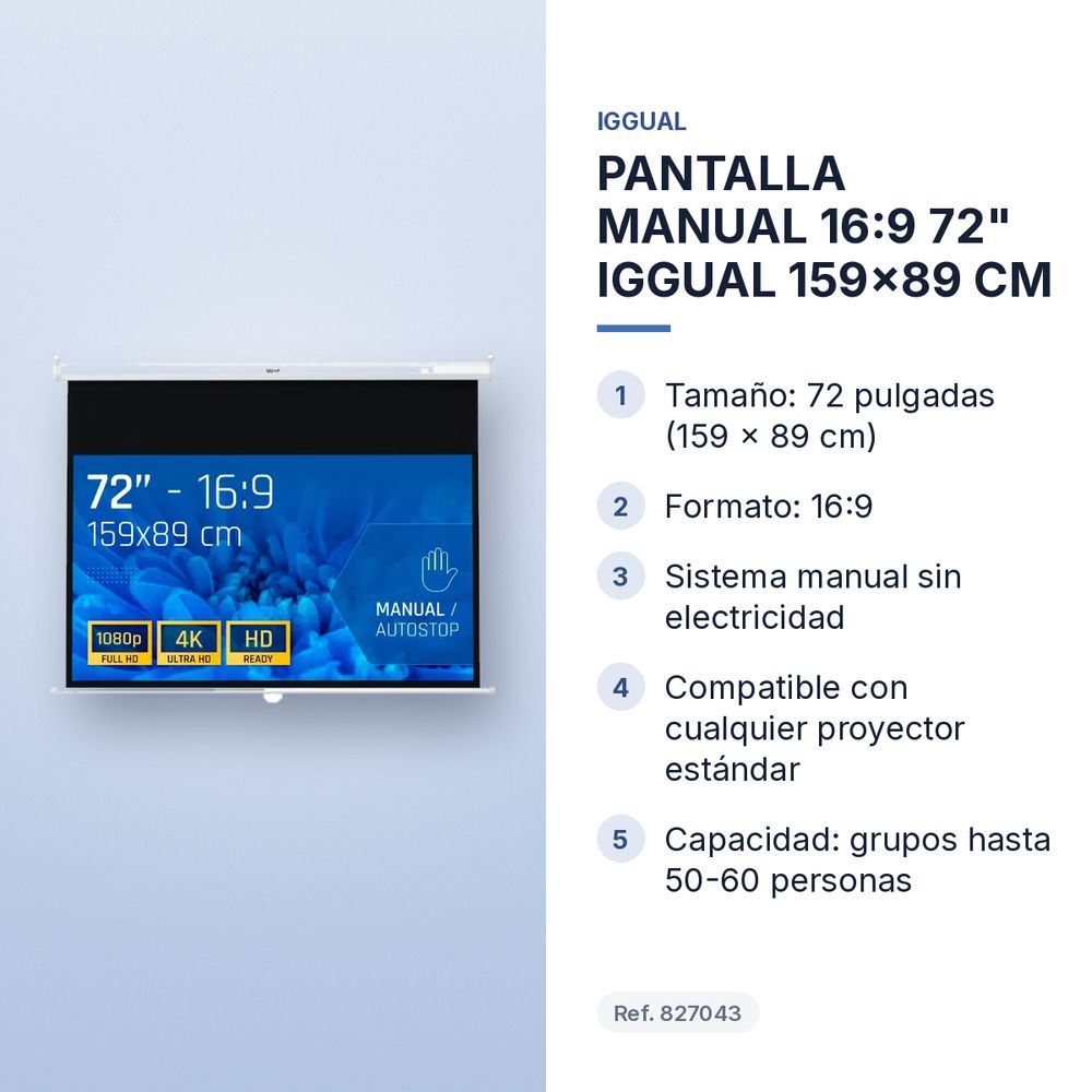 PANTALLA MANUAL 16:9 72" IGGUAL 159x89 CM  - características principales