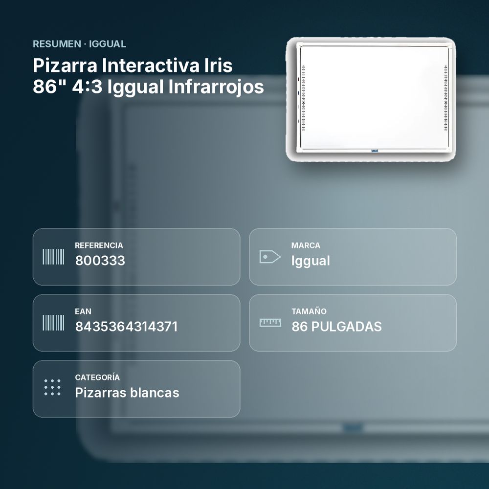 PIZARRA INTERACTIVA IRIS 86" 4:3 IGGUAL INFRARROJOS - resumen de atributos
