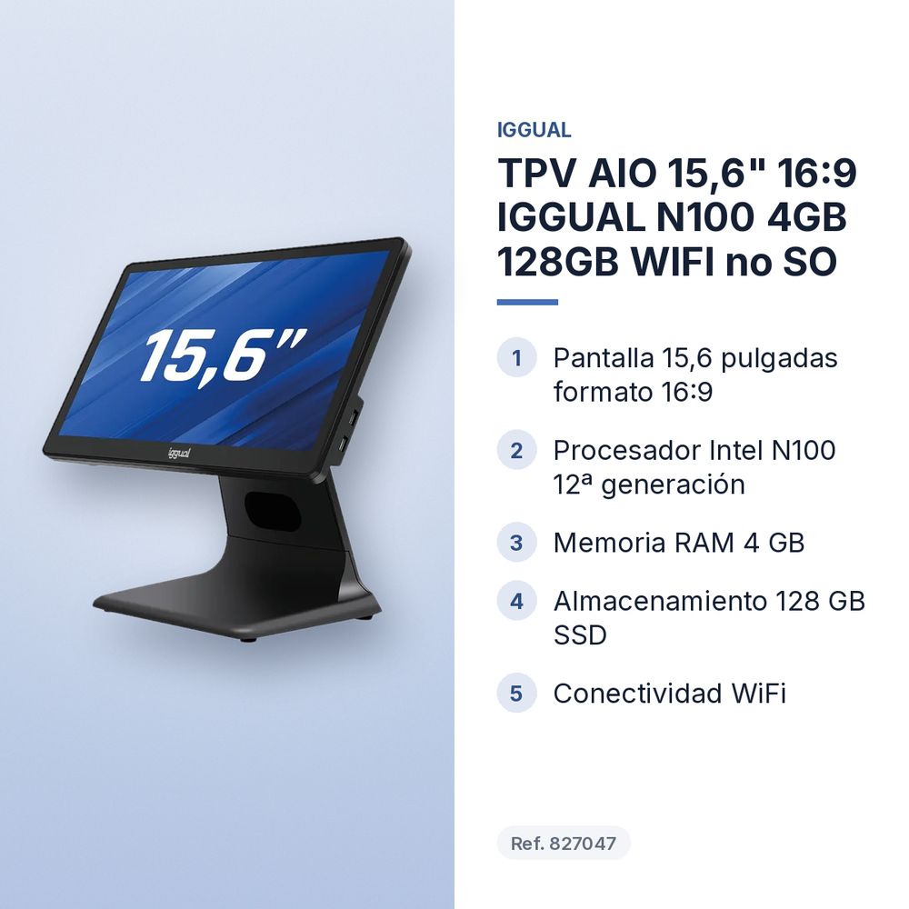 TPV AIO 15,6" 16:9 IGGUAL N100 4GB 128GB WIFI no SO - características principales