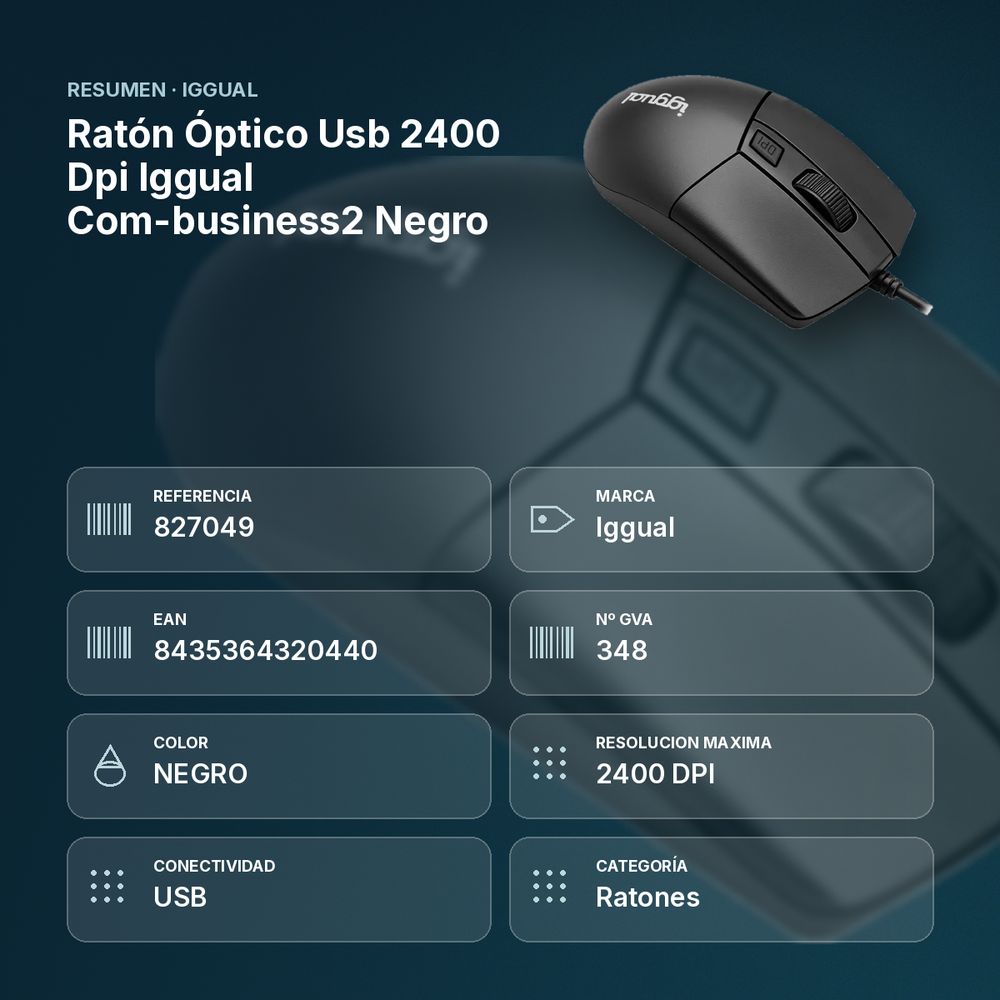 RATÓN ÓPTICO USB 2400 DPI IGGUAL COM-BUSINESS2 NEGRO - resumen de atributos