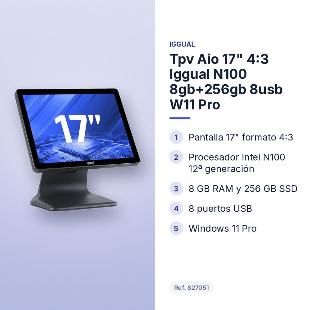 TPV AIO 17" 4:3 IGGUAL N100 8GB+256GB 8USB W11 PRO - características principales