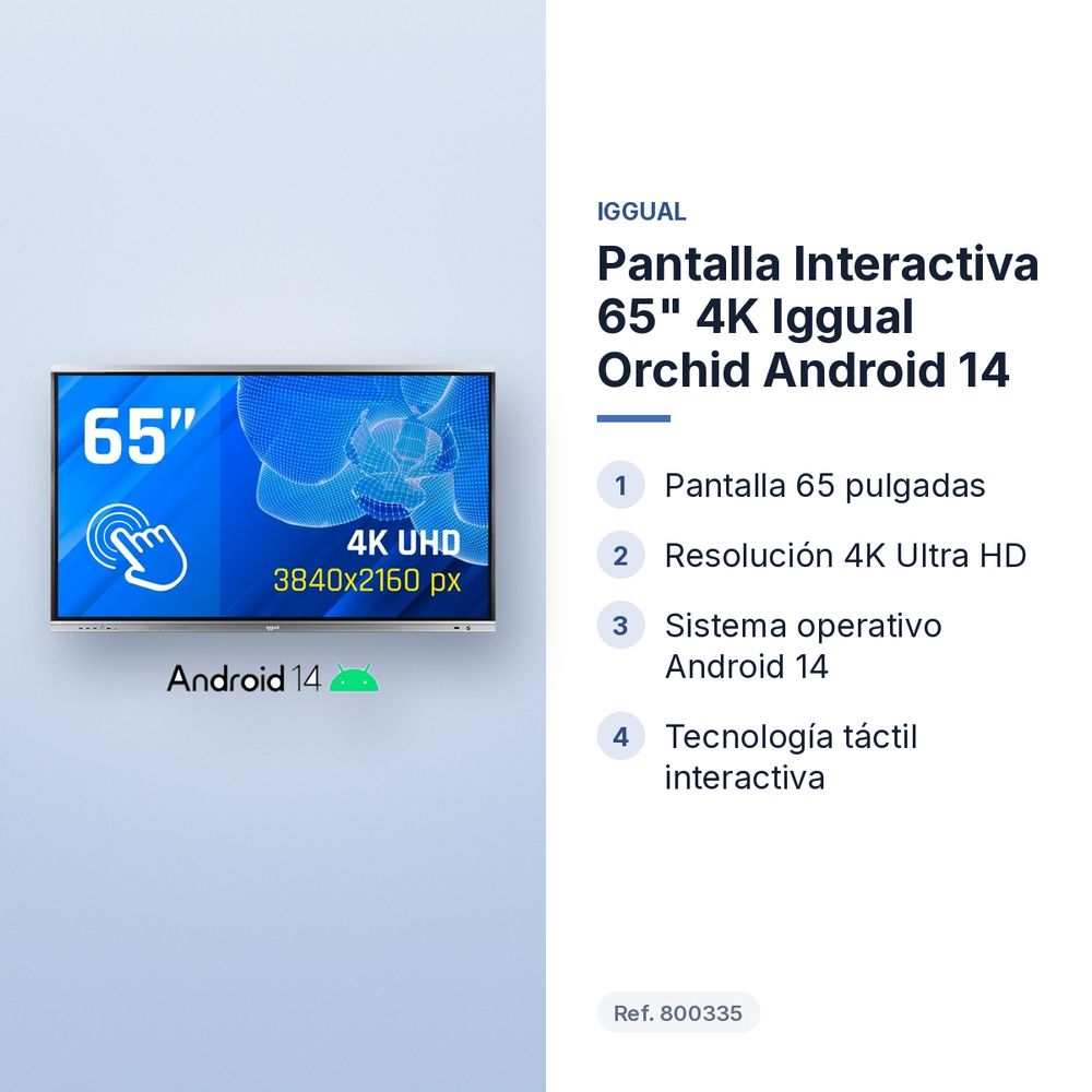 PANTALLA INTERACTIVA 65" 4K IGGUAL ORCHID ANDROID 14 - características principales