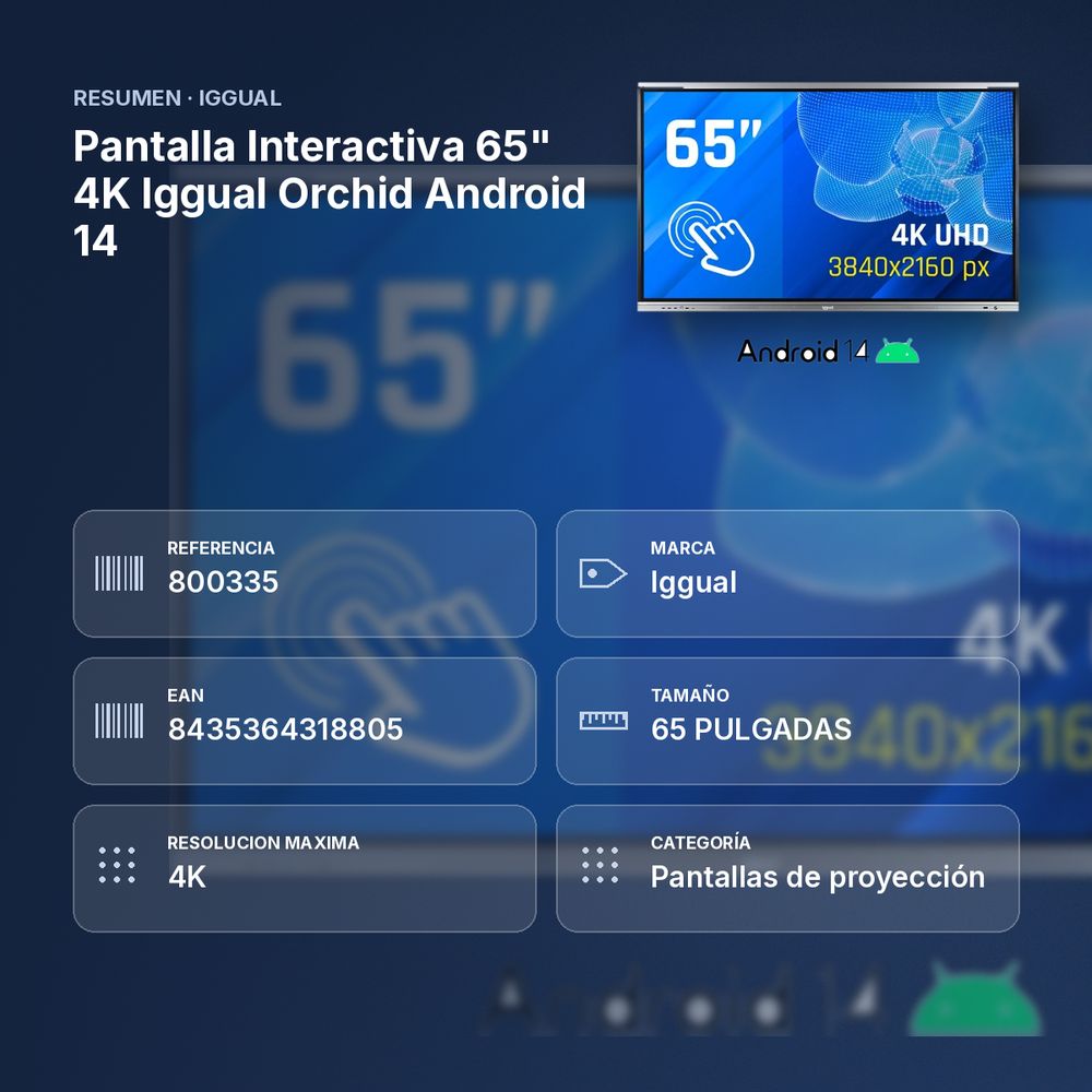 PANTALLA INTERACTIVA 65" 4K IGGUAL ORCHID ANDROID 14 - resumen de atributos