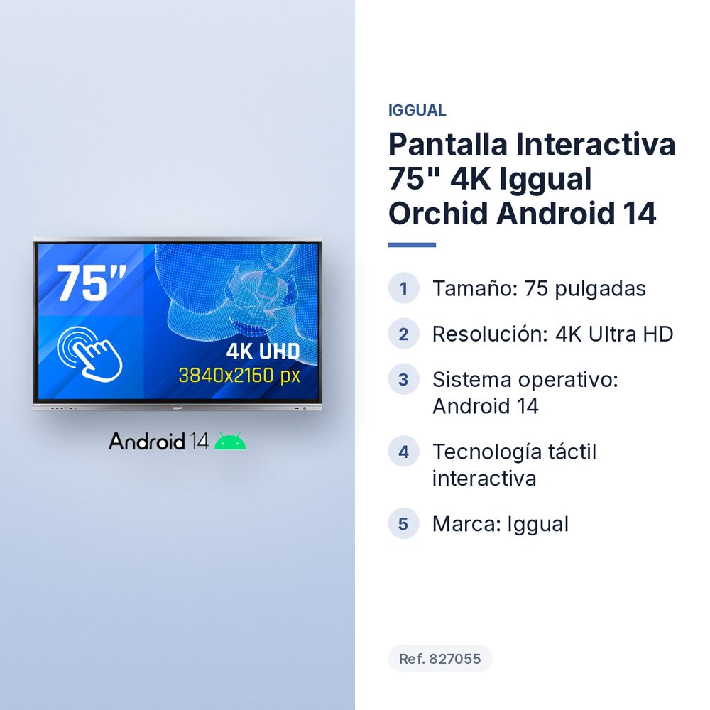 PANTALLA INTERACTIVA 75" 4K IGGUAL ORCHID ANDROID 14 - características principales