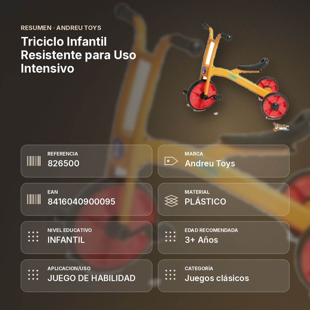 TRICICLO INFANTIL RESISTENTE PARA USO INTENSIVO - resumen de atributos