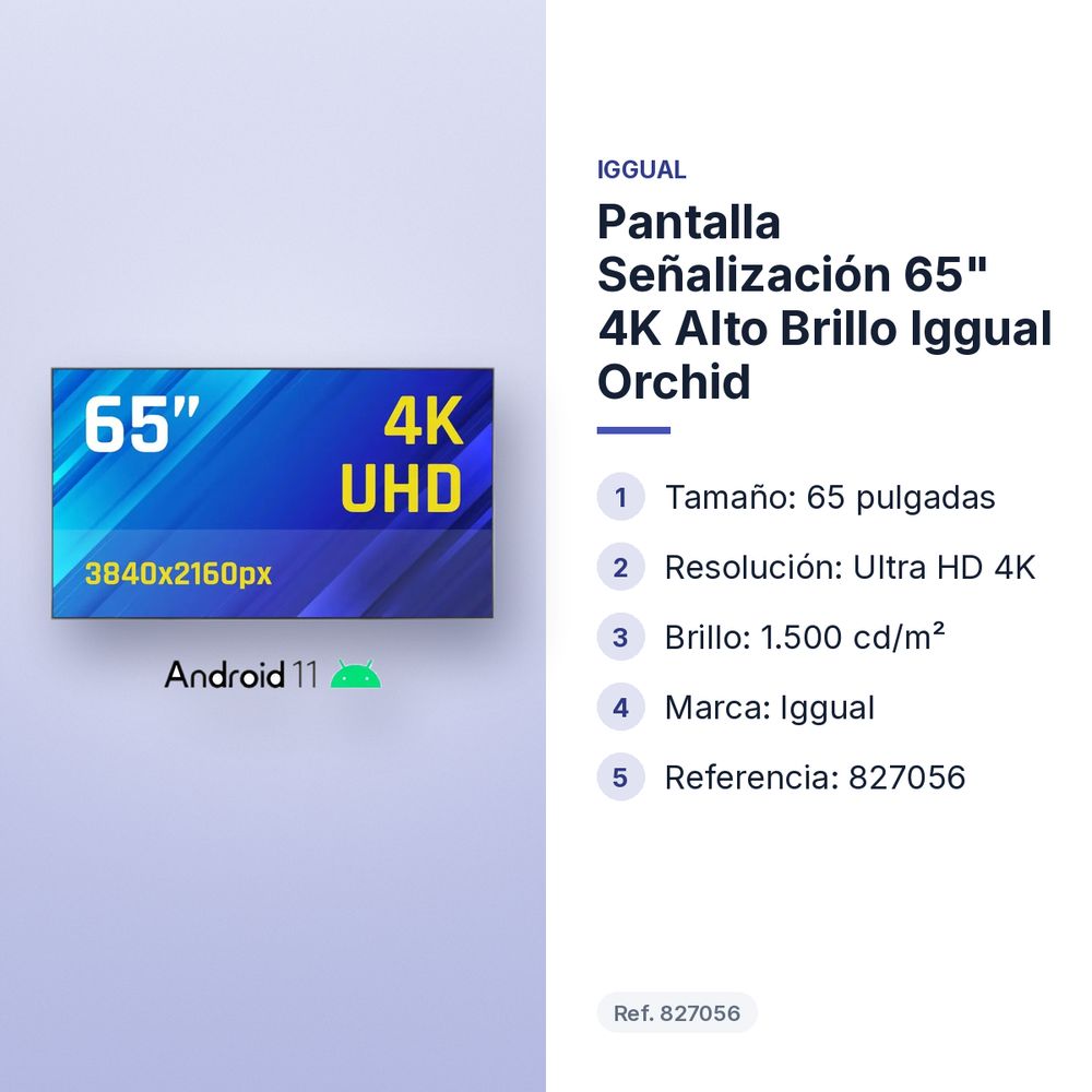 PANTALLA SEÑALIZACIÓN 65" 4K ALTO BRILLO IGGUAL ORCHID - características principales