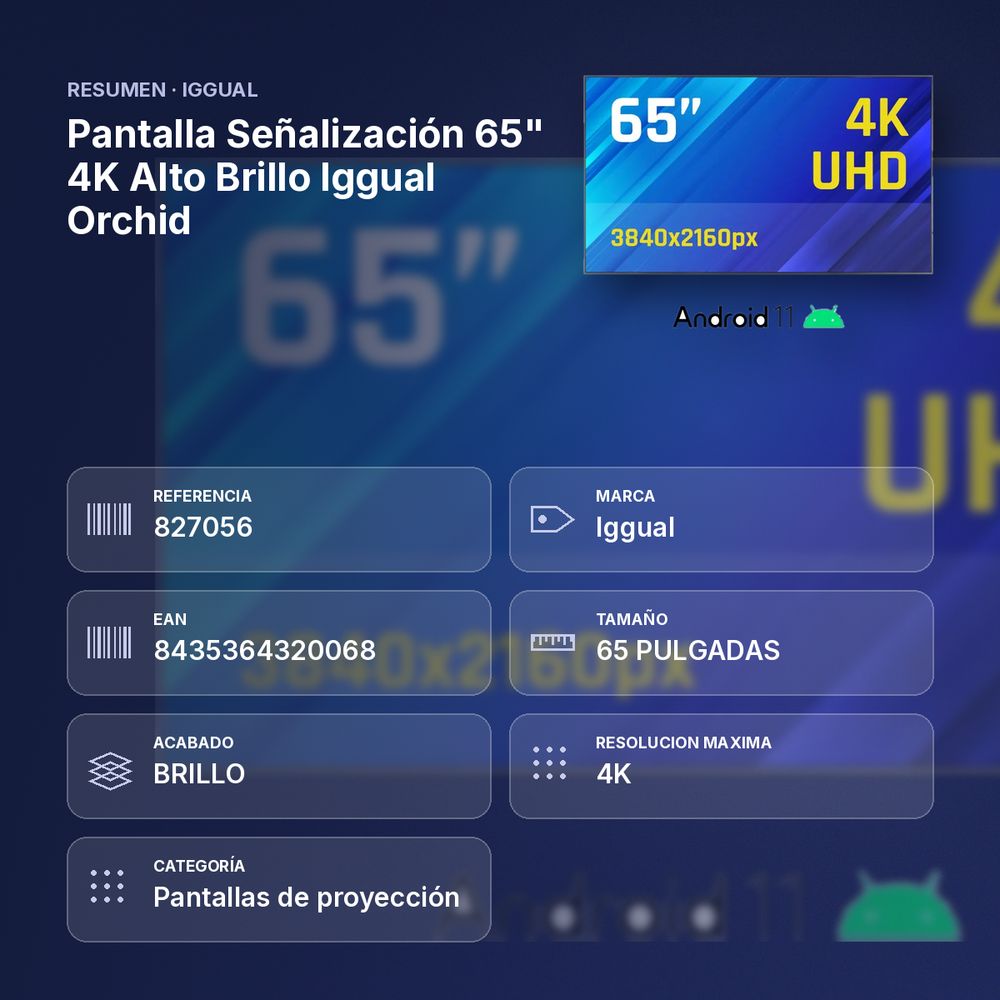 PANTALLA SEÑALIZACIÓN 65" 4K ALTO BRILLO IGGUAL ORCHID - resumen de atributos