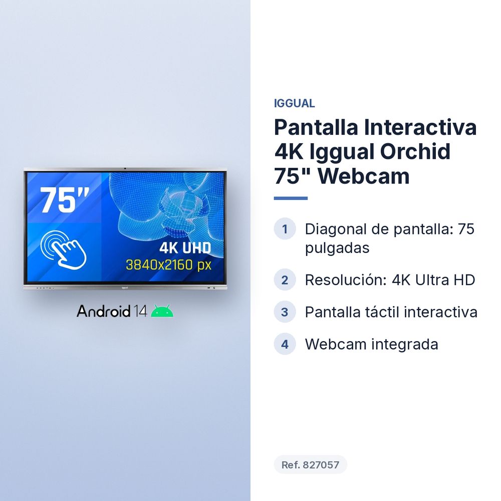 PANTALLA INTERACTIVA 4K IGGUAL ORCHID 75" WEBCAM - características principales