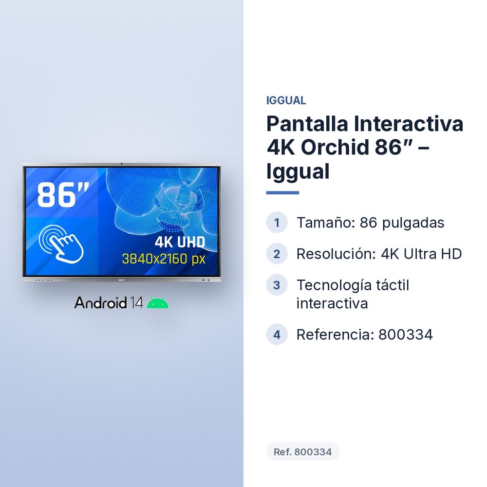 PANTALLA INTERACTIVA 4K ORCHID 86” – IGGUAL - características principales