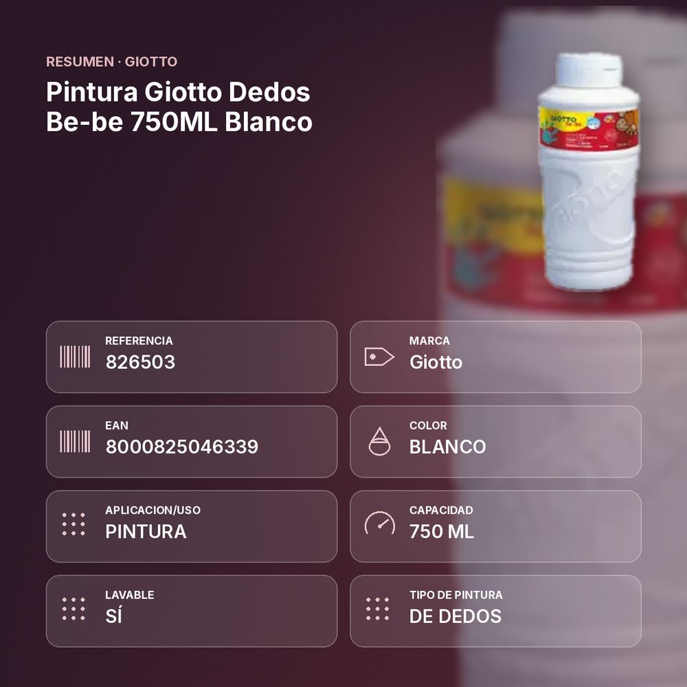 PINTURA GIOTTO DEDOS BE-BE 750ML BLANCO - resumen de atributos