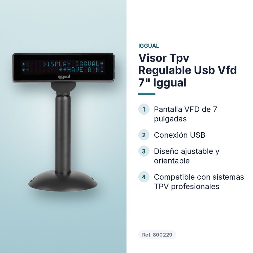 VISOR TPV REGULABLE USB VFD 7" IGGUAL - características principales