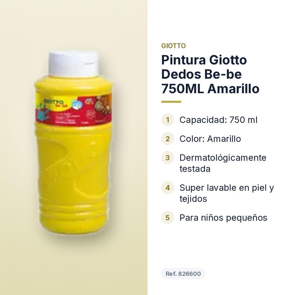 PINTURA GIOTTO DEDOS BE-BE 750ML AMARILLO - características principales