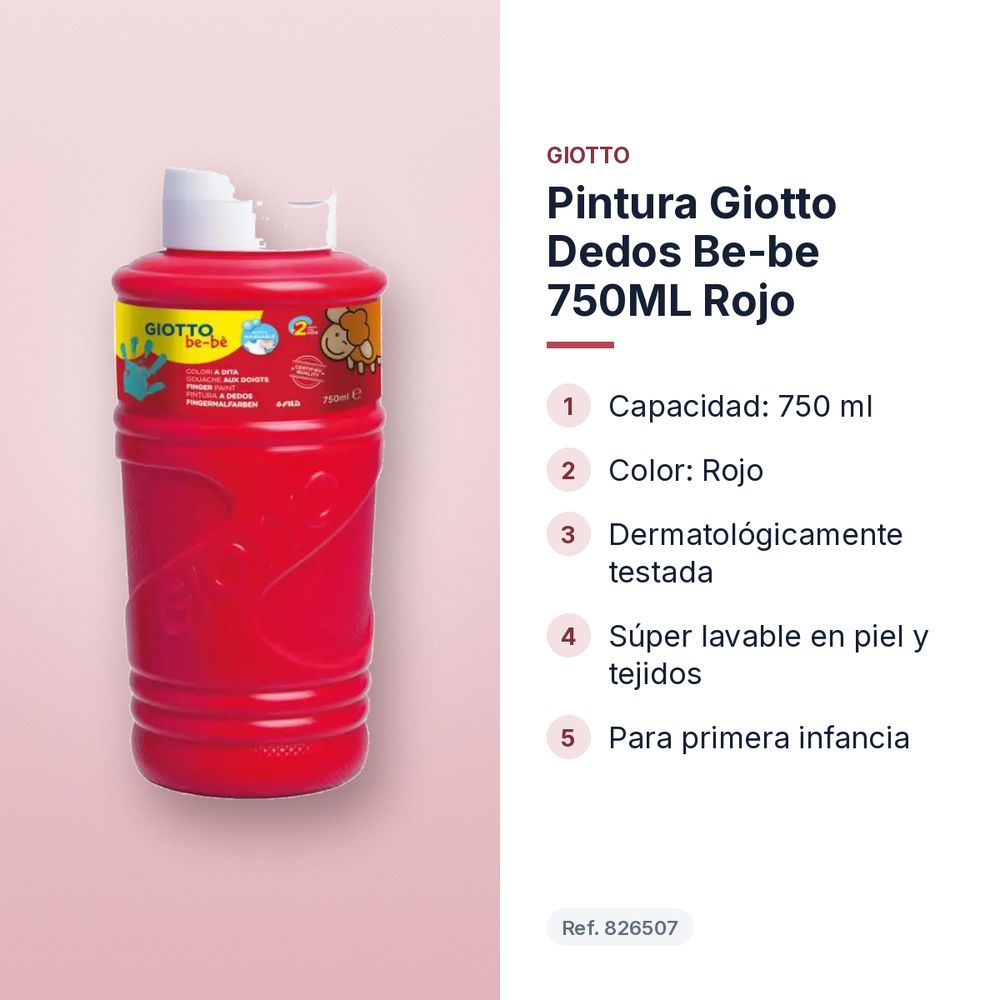 PINTURA GIOTTO DEDOS BE-BE 750ML ROJO - características principales