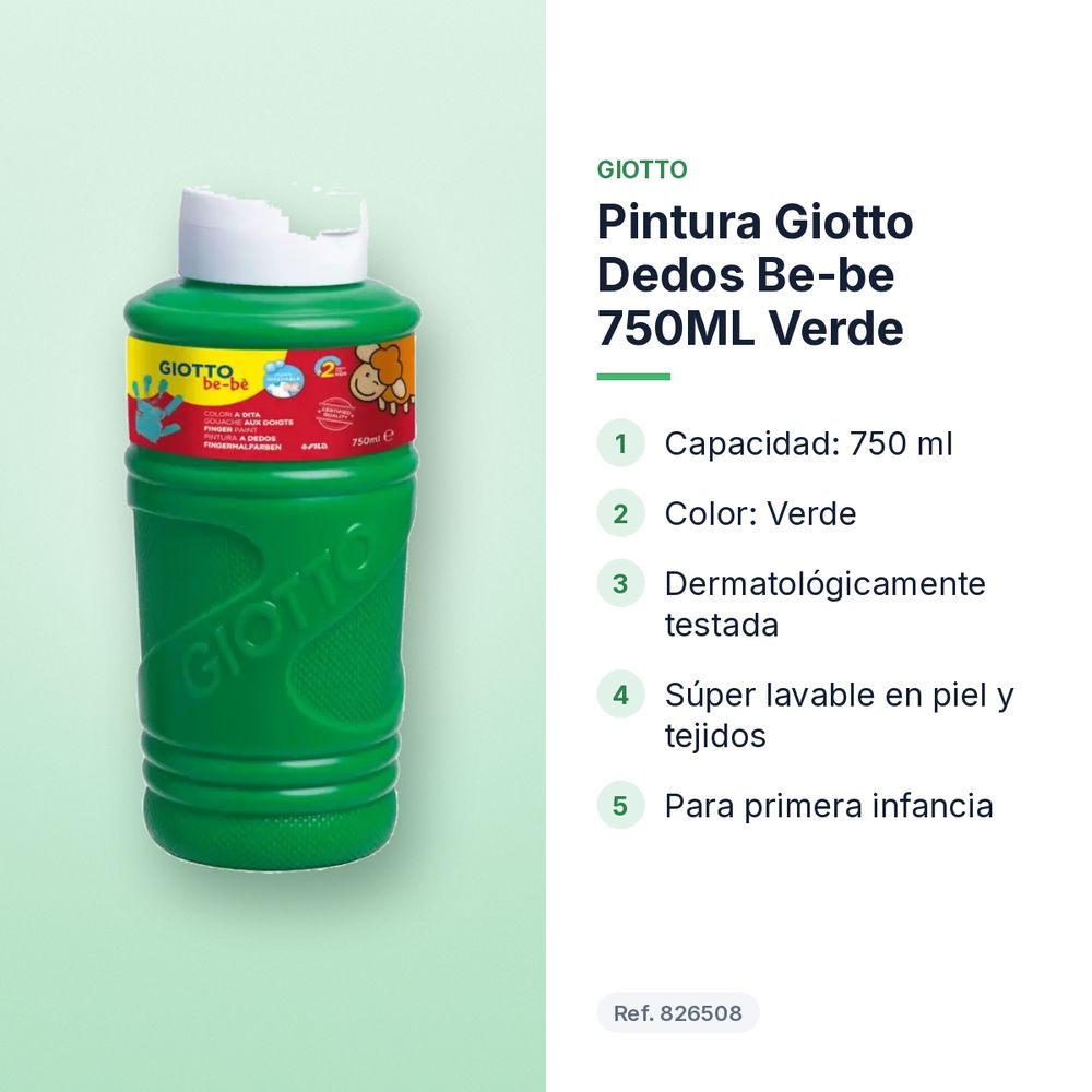 PINTURA GIOTTO DEDOS BE-BE 750ML VERDE - características principales
