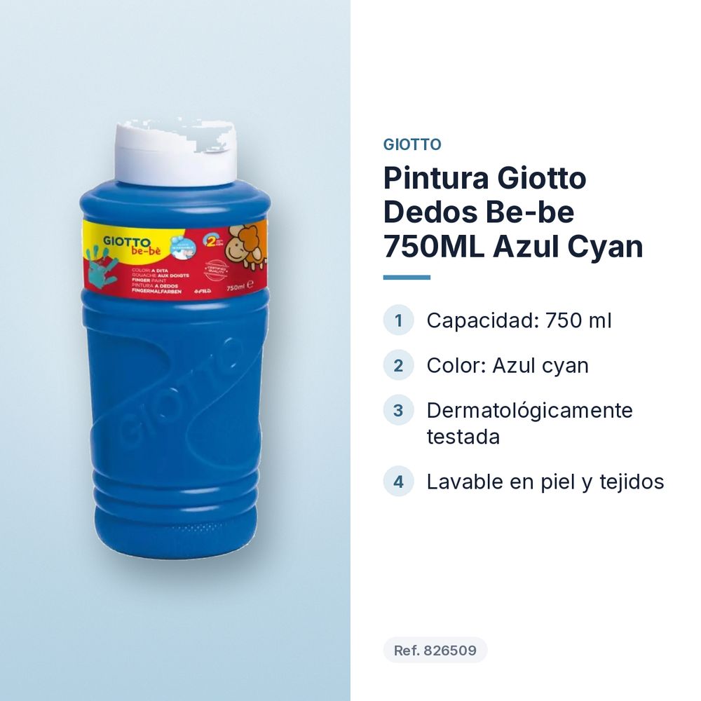 PINTURA GIOTTO DEDOS BE-BE 750ML AZUL CYAN - características principales