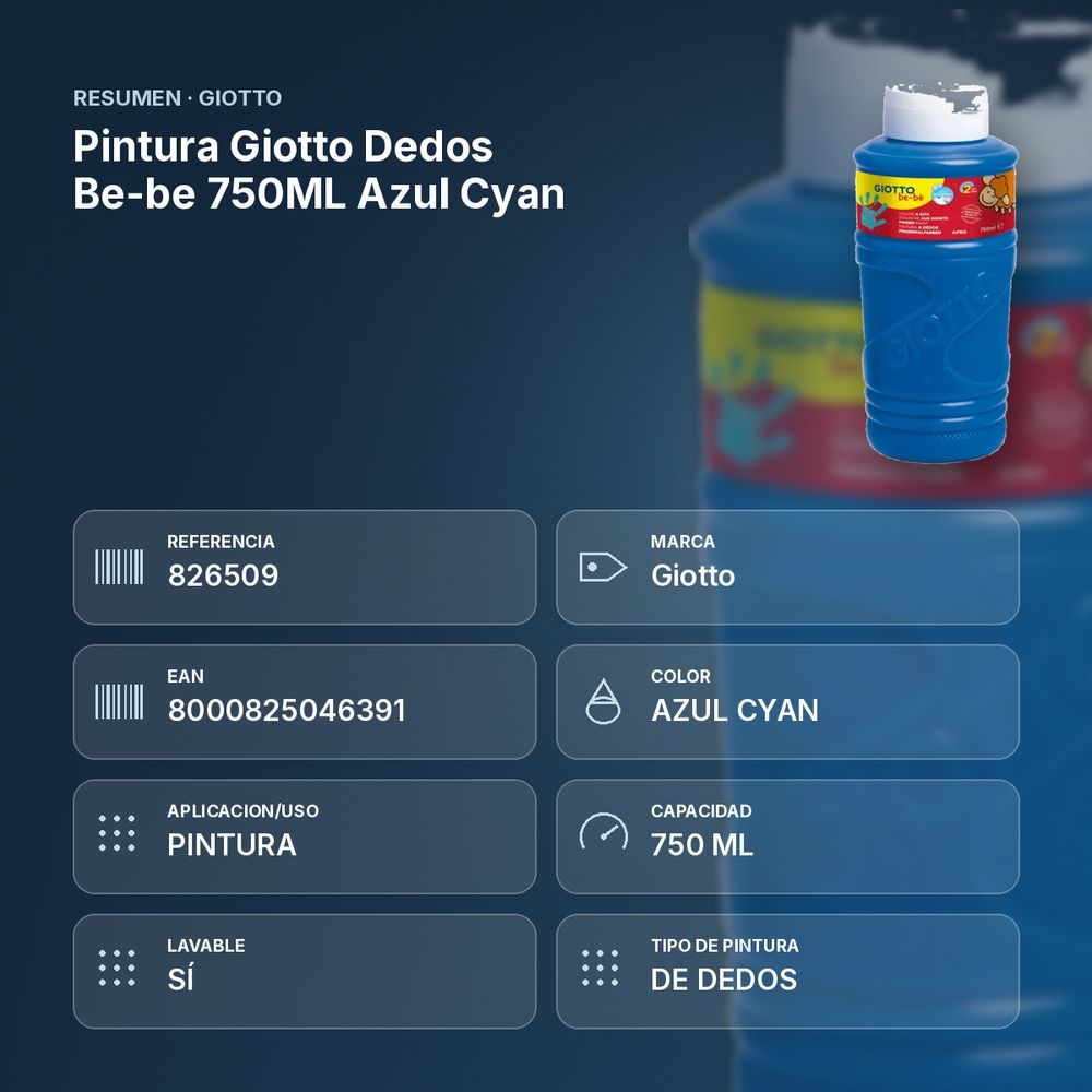 PINTURA GIOTTO DEDOS BE-BE 750ML AZUL CYAN - resumen de atributos