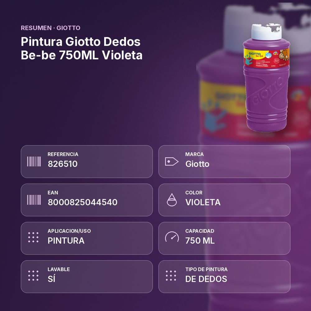 PINTURA GIOTTO DEDOS BE-BE 750ML VIOLETA - resumen de atributos